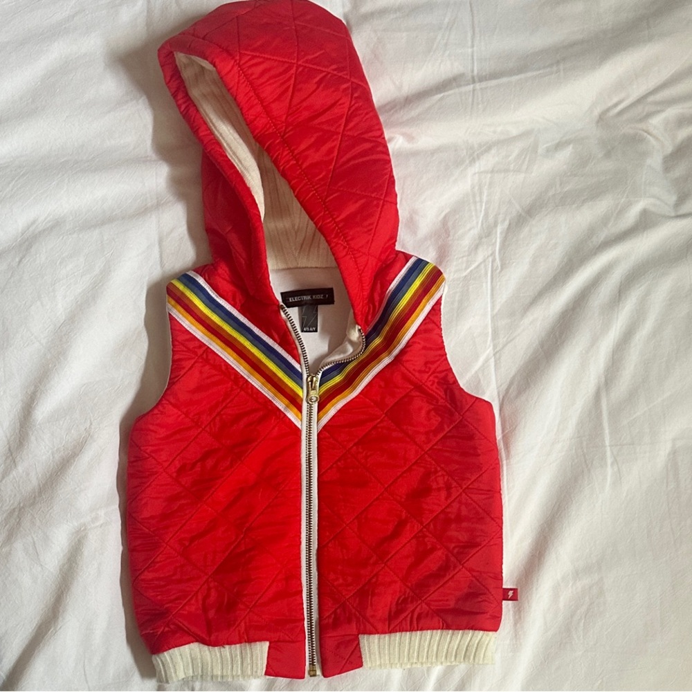 Vintage Electrik Kidz Kids Red Quilted Vest with Rainbow Trim